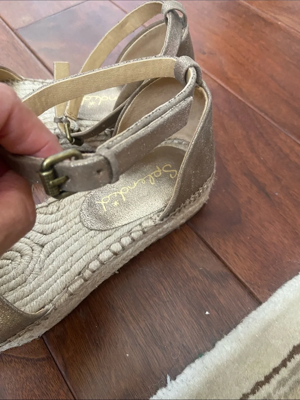 Splendid Metallic Gold Leather Espadrille Sandals with Ankle Strap